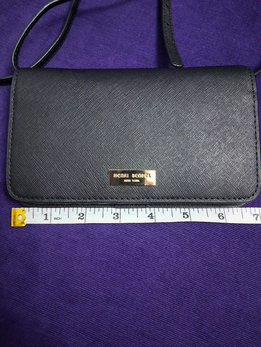 Henri Bendel Crossbody Purse Black Saffiano Leather Cardholder Wallet